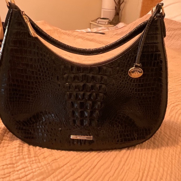 Brahmin Black Alligator Embossed Leather Bekka Handbag